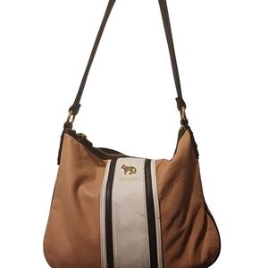 Emma Fox Tan and White Leather Shoulder Bag with Racing Stripe